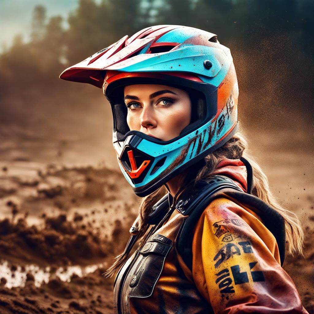 Dirt Biker Girl Portrait in Wes Anderson Style