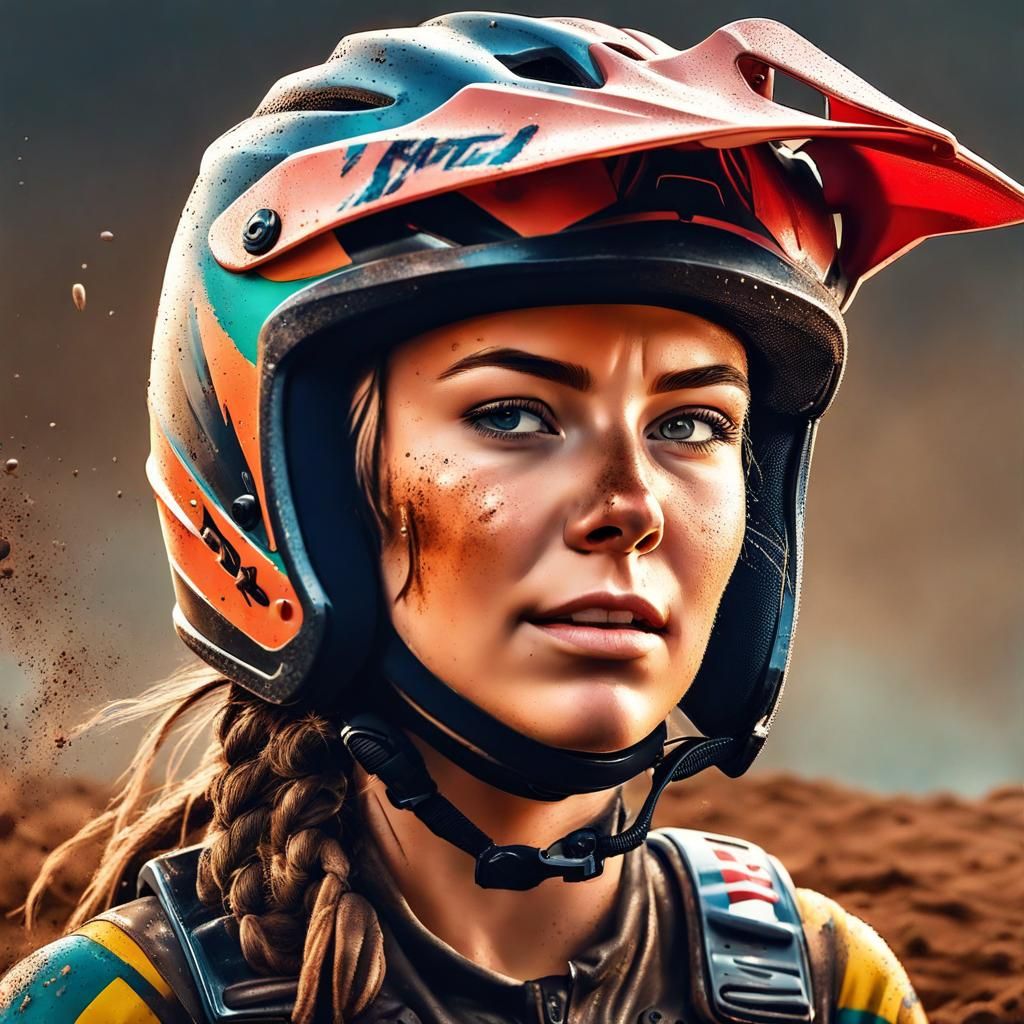 Dirt Biker Girl Portrait in Wes Anderson Style