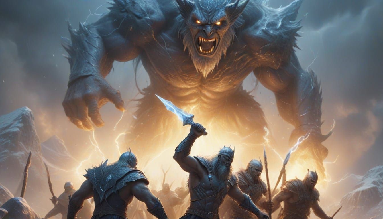 Gigantic Ice Titan Unleashes Fury with Mjolnir Lightning