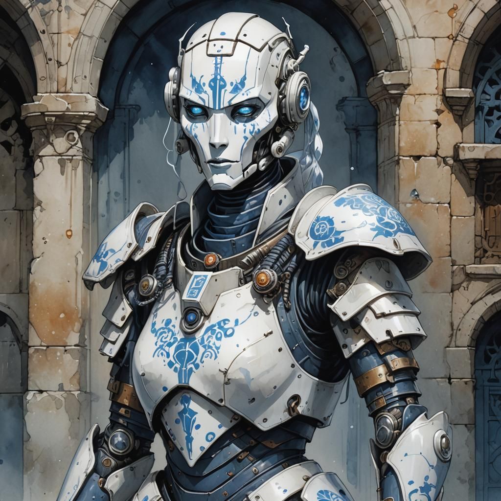 Porcelain Robot Lady in Eastern European Village