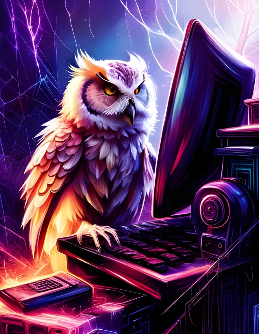 Owl Hacker in Digital Illustration Style