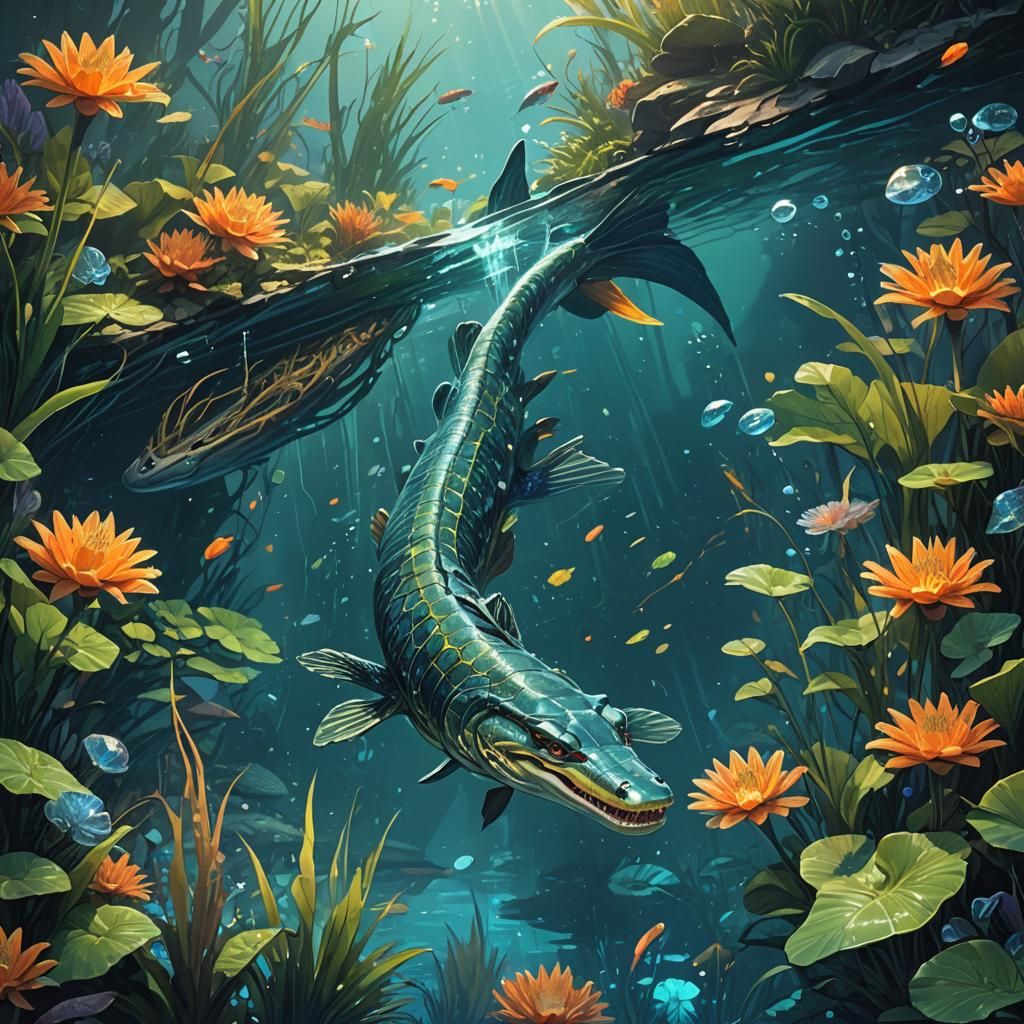 Hybrid Alligator Gar and Pike Aquatic Creature