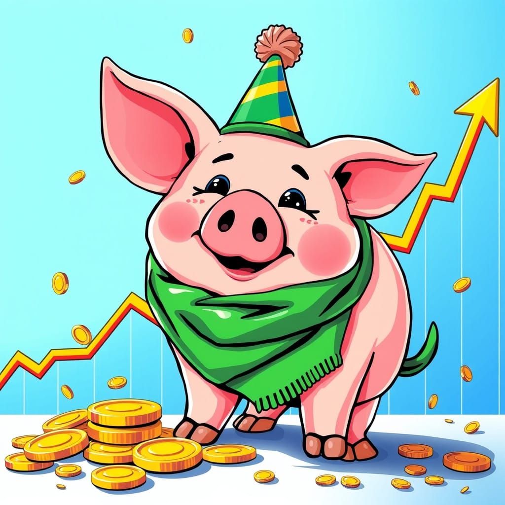 Bull Market Savings Pig in Vibrant Anime Style