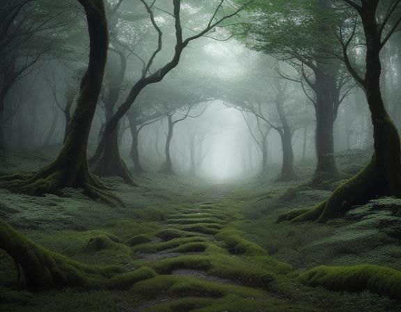Mossy Forest Path in Anime Style