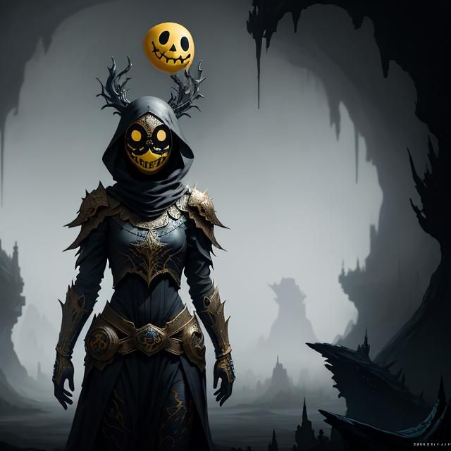 Figure in Darkness with Smiley Face Mask