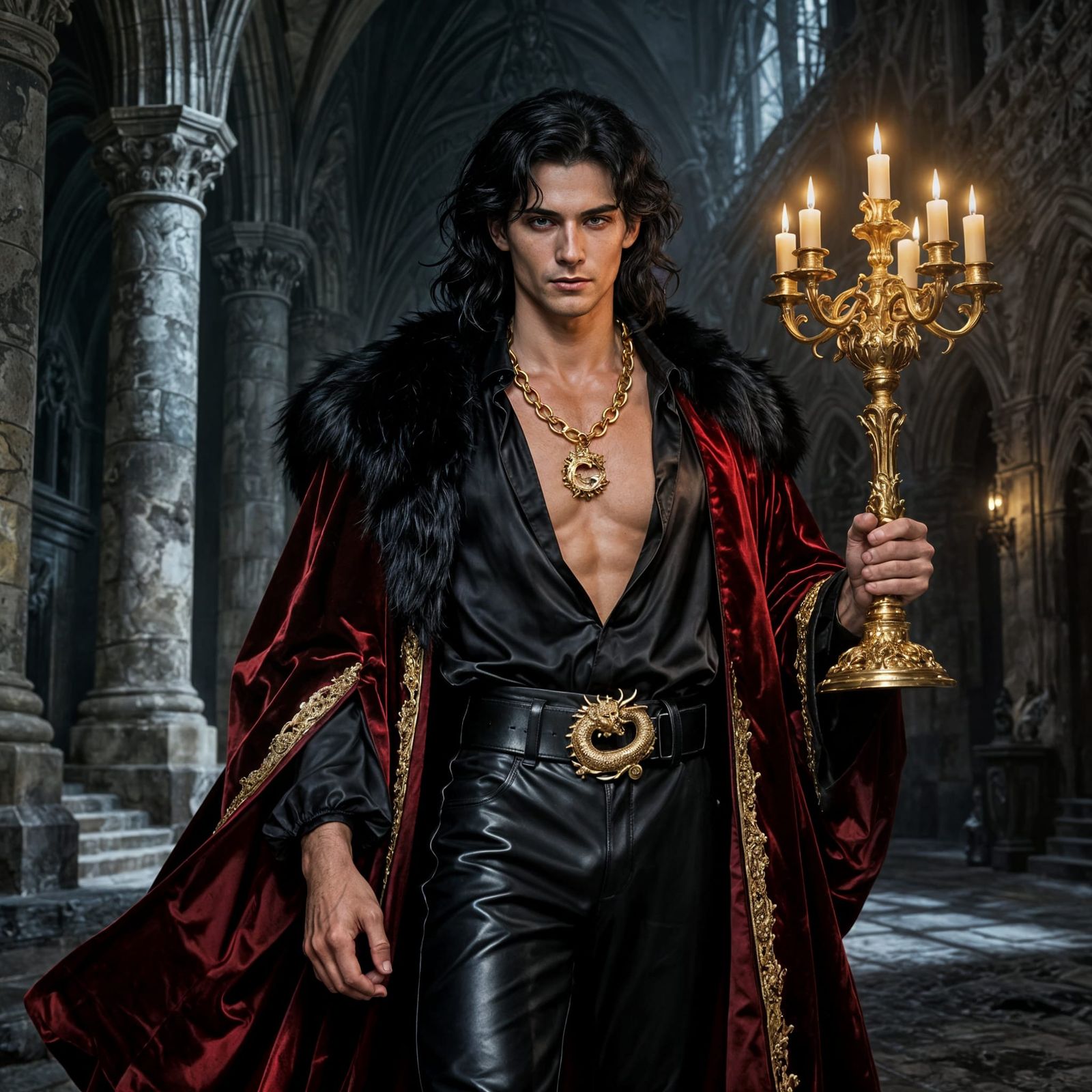 Gothic Castle Host with Dragon Candelabra