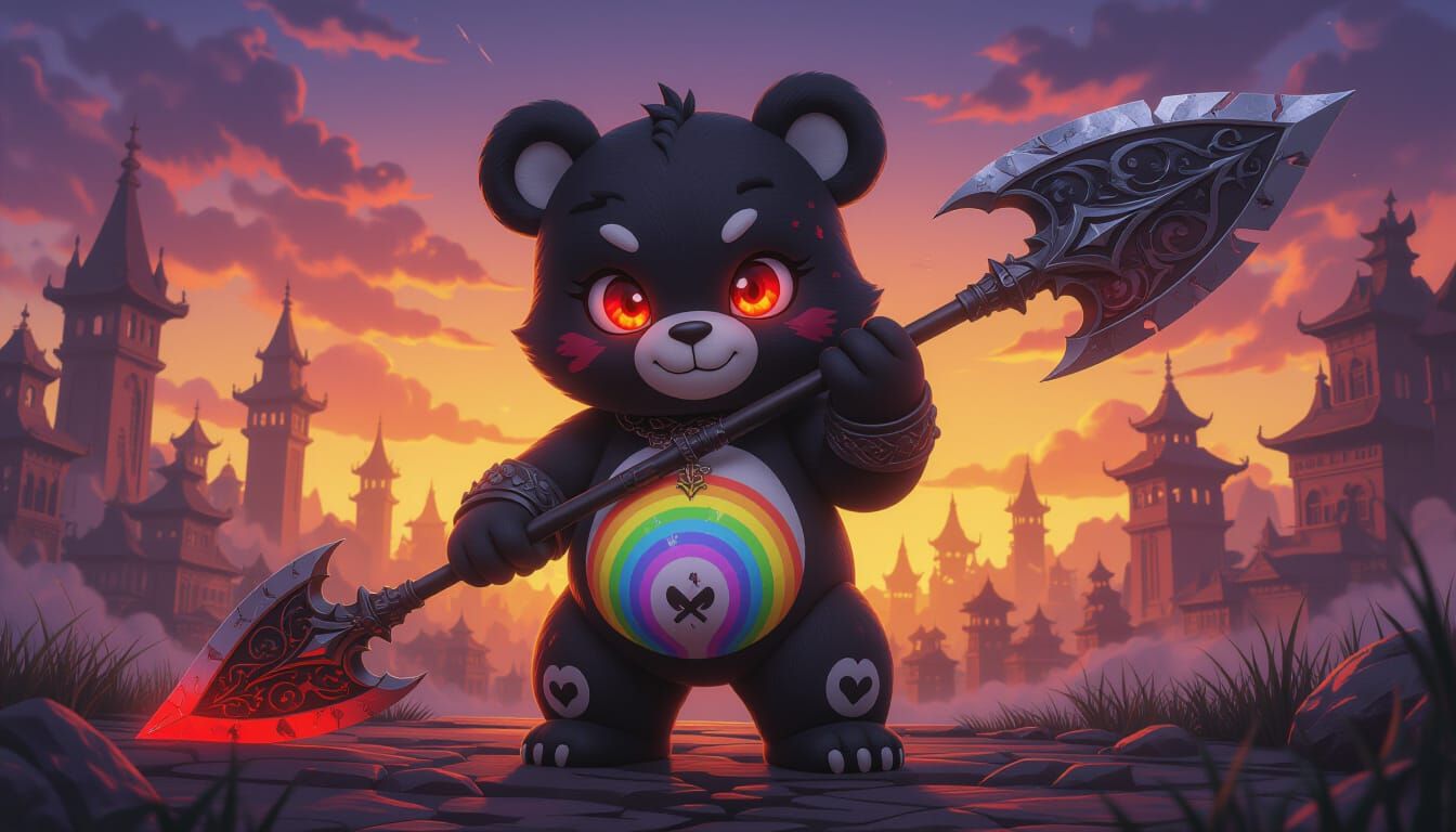 Gothic Care Bear in Hellish Landscape