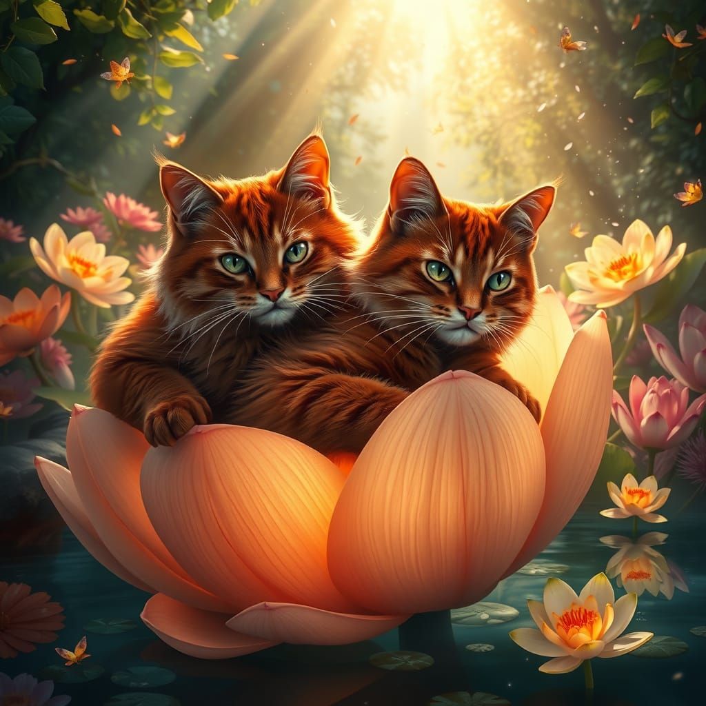 Regal Cats in Vibrant Mandalas of Glowing Flowers