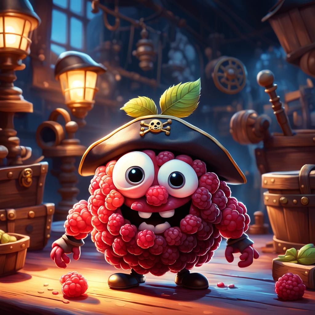 Raspberry Pirate in 2D Cartoon Style