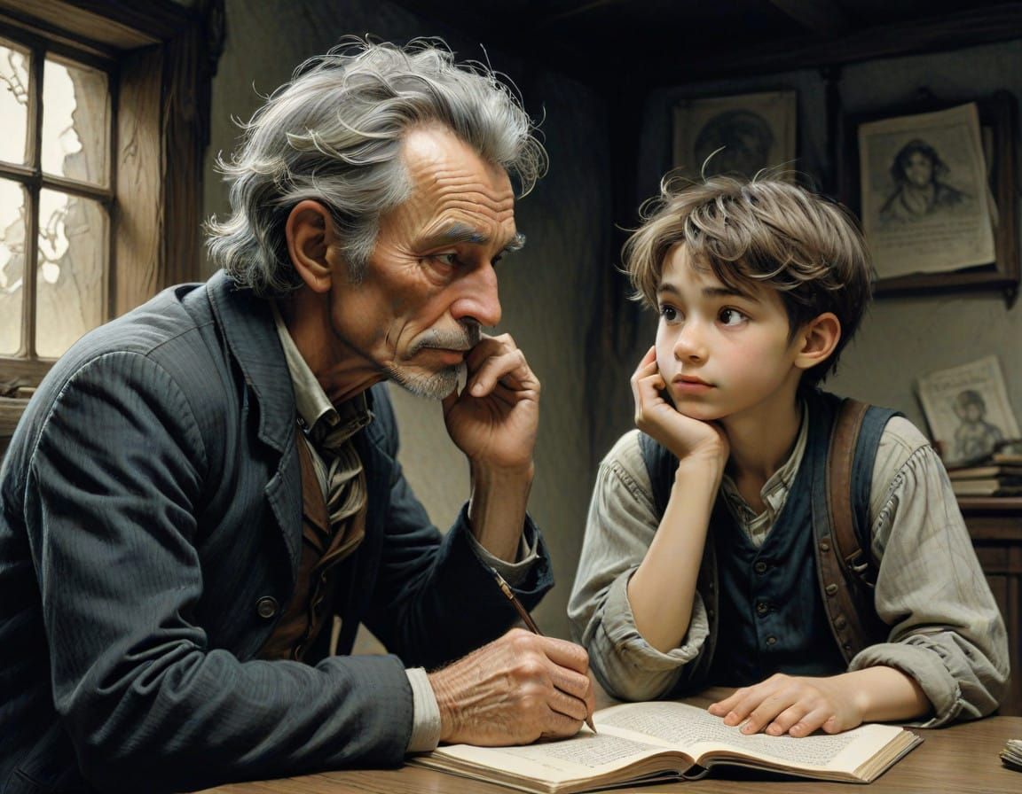 Young Student Listens to Wise Mentor in an Expressive Style