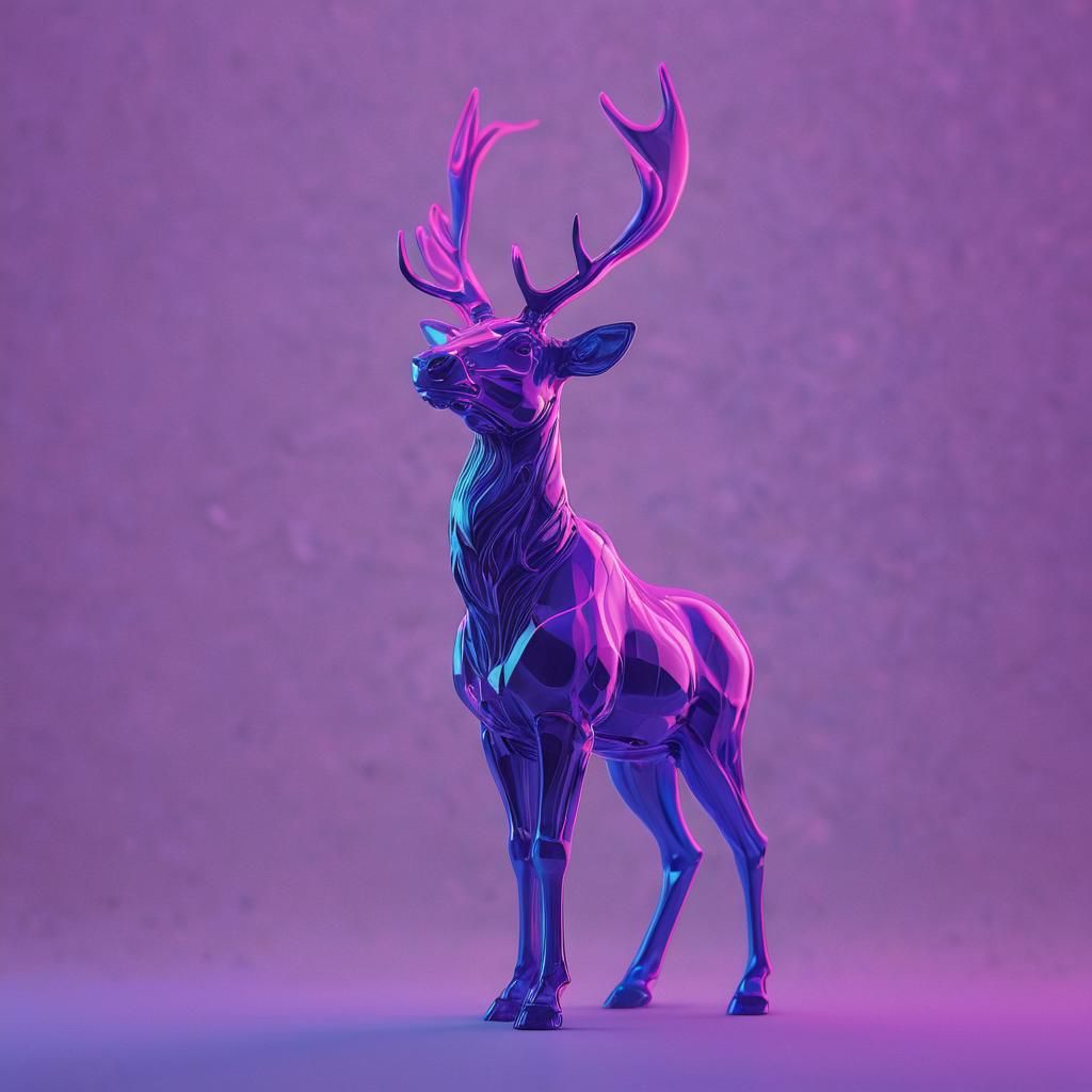 Neon Reindeer Figurine in Synthwave Style