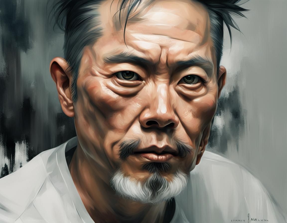 45 year old Asian male only has wrinkles to tell of his unfulfilled dreams and stardom ambitions