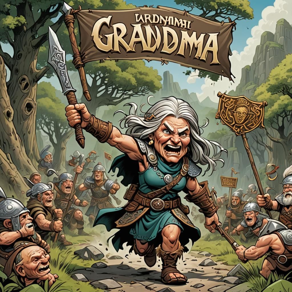 Funny 3D Cartoon of a Crazy Celtic Grandma