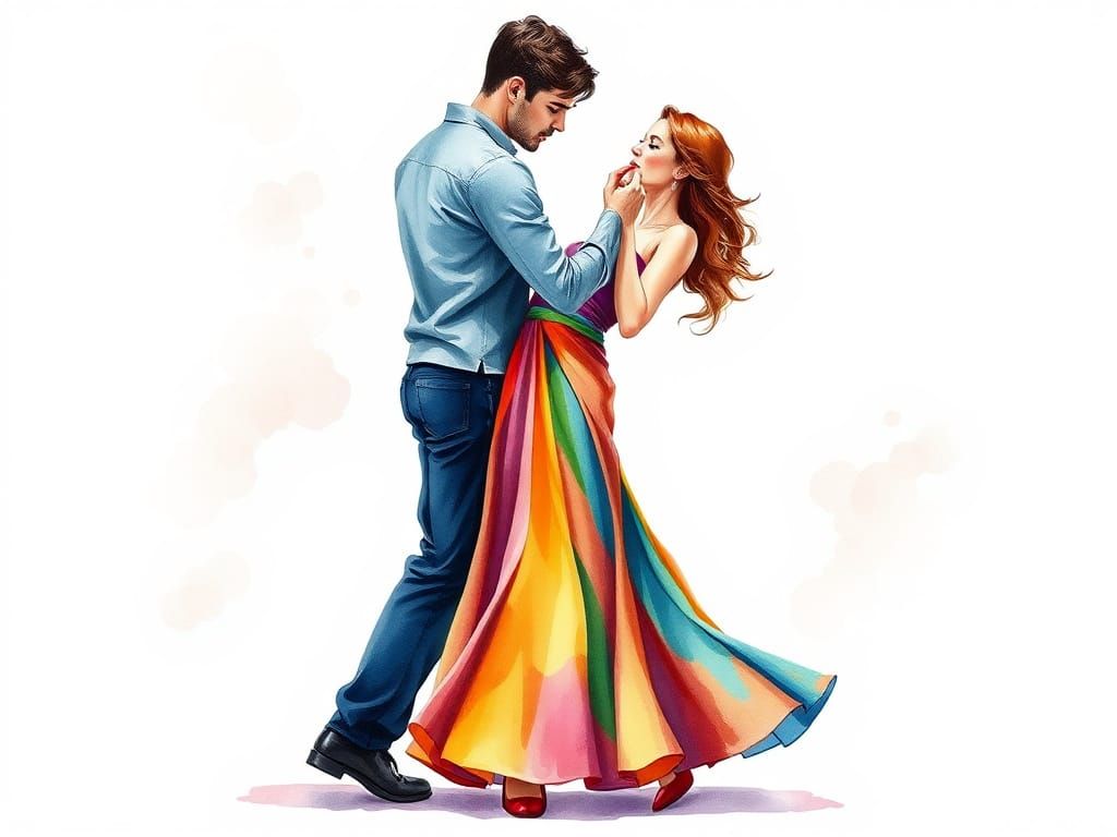 Dramatic Tango Dance in Watercolor