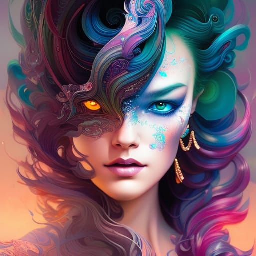 Liquid Ink Water Goddess Portrait: Digital Art