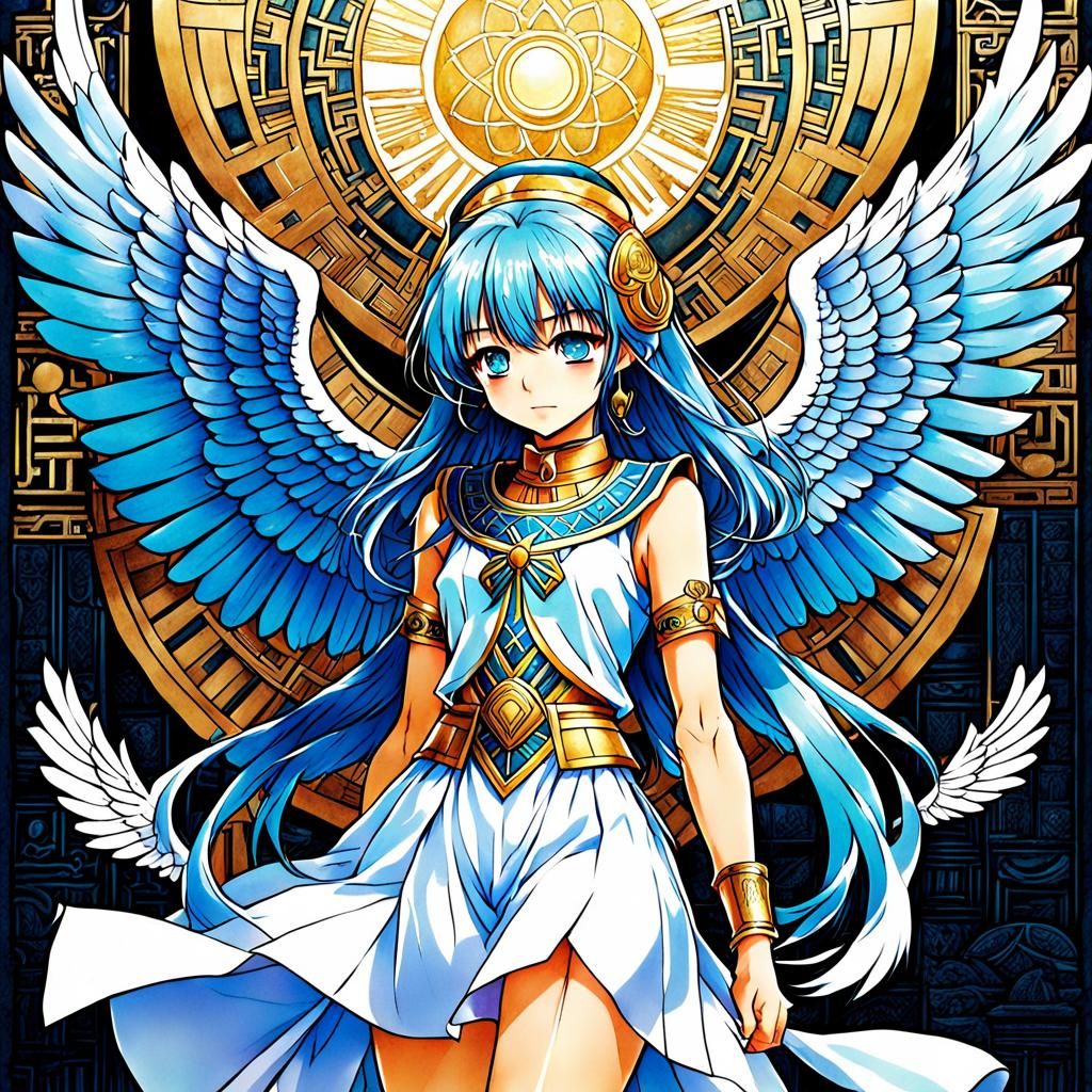 Anime Angel with Egyptian Wings Coloring Page