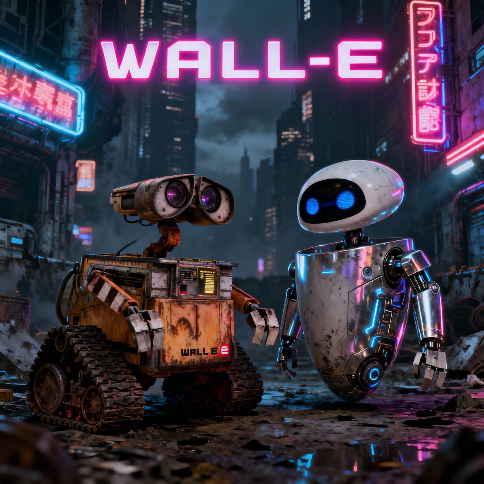 WALL-E Cyberpunk Poster with Metallic Upgrades
