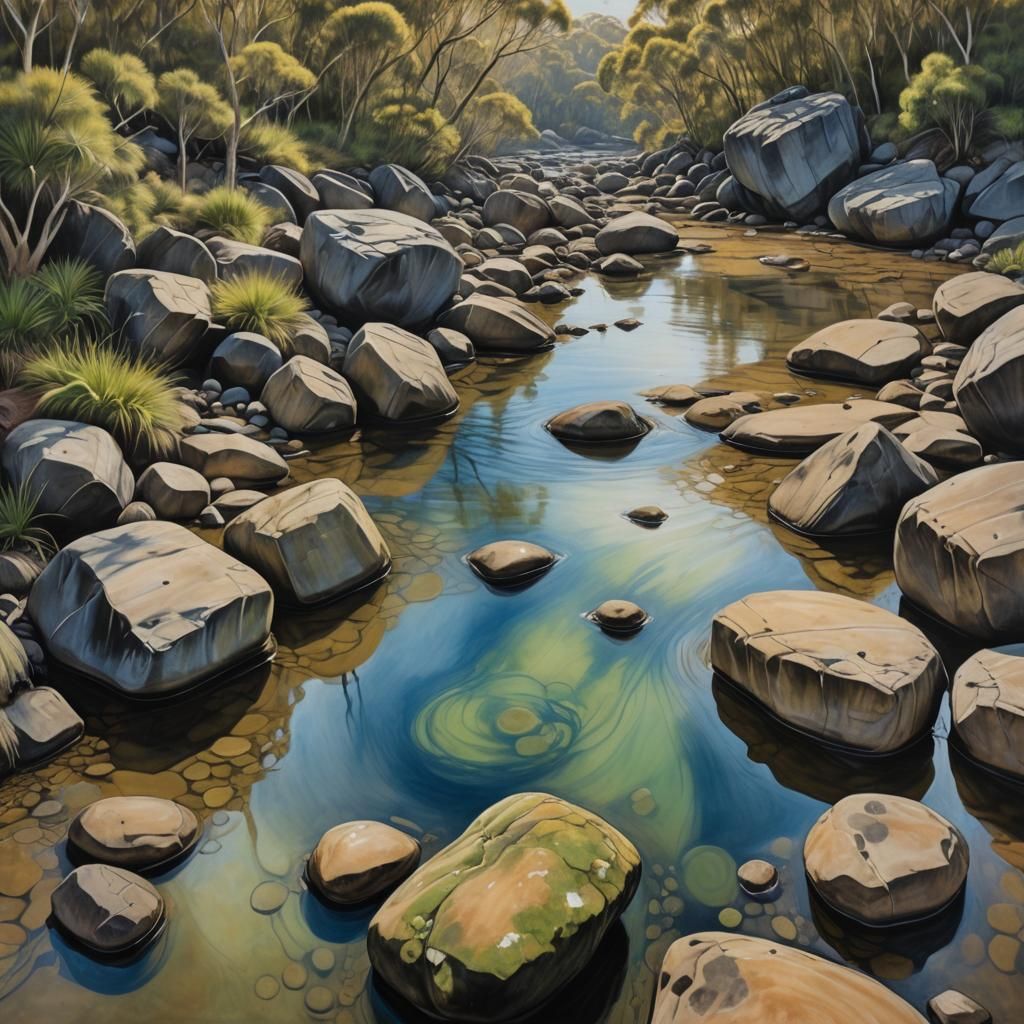 Rockpool Boulders: Harlem Renaissance Charcoal Drawing