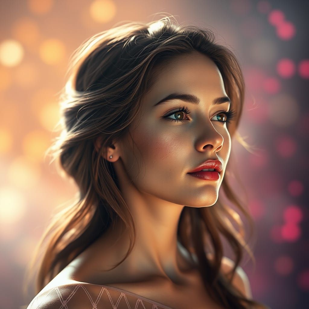 A captivating oil painting in the style of Adda Barrios and Aher Digital, depicting a woman enveloped in a dreamlike sta...