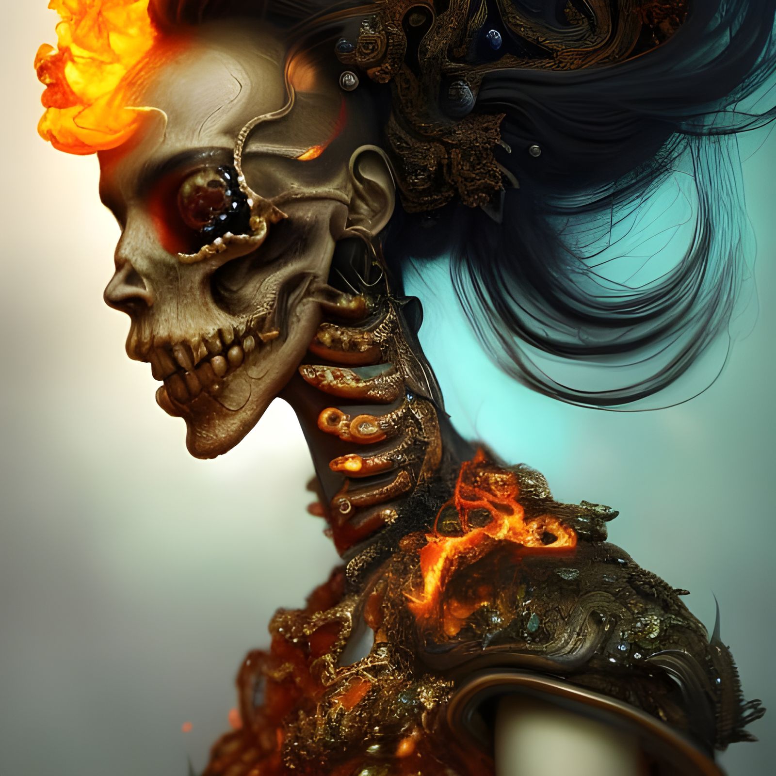 Flaming Skull Goddess in Hyperdetailed Digital Art