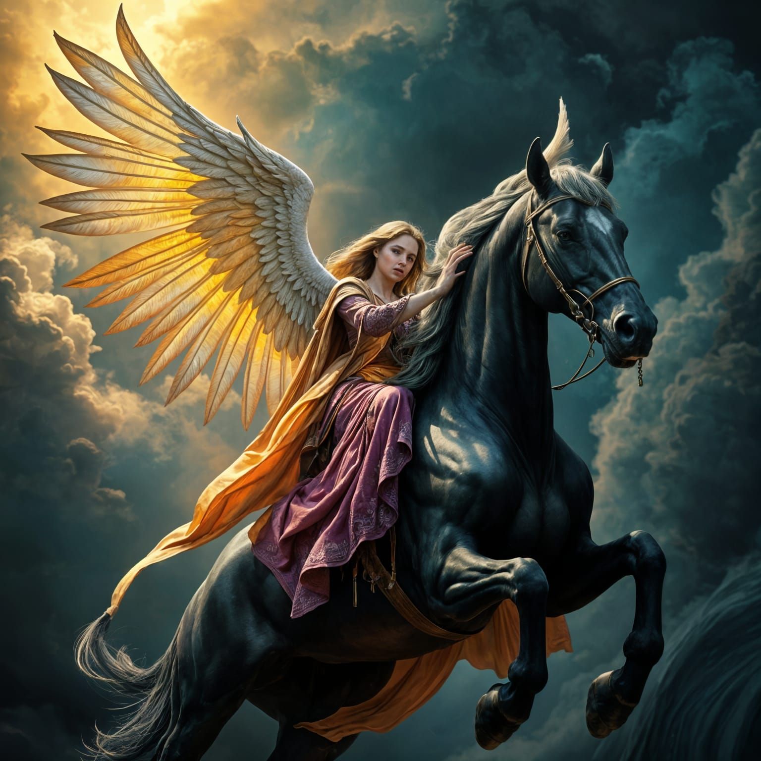 Angel on Apocalypse Horse in Dark Fantasy Art