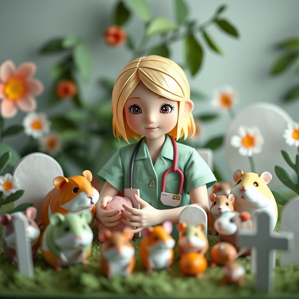 Pet Hospital Worker Amidst Ailing Critters in Papercraft Sty...