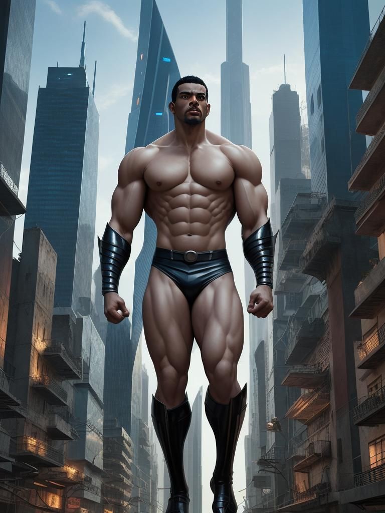 Dominican Superhero in Futuristic Cityscape