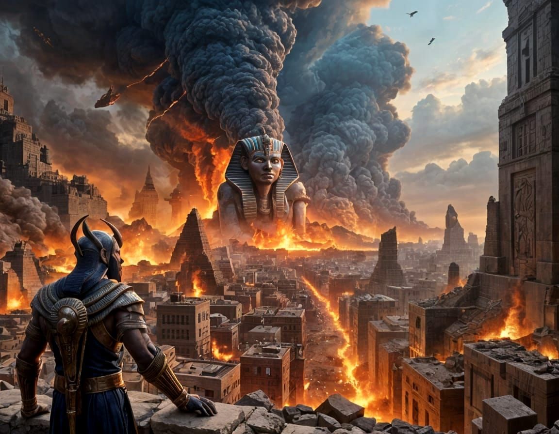 Egyptian God Oversees Destruction of a City