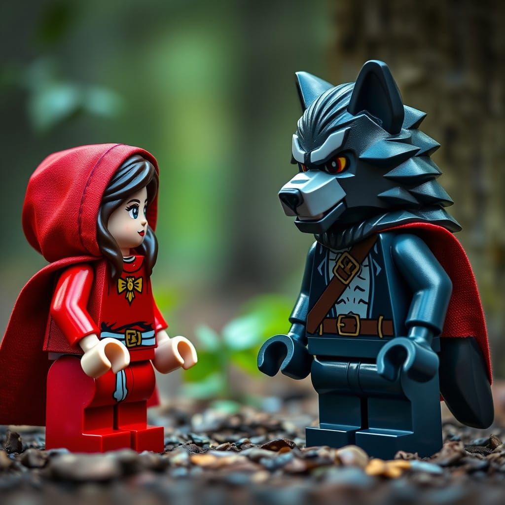 Minifigures of Little Red Riding Hood and Big Bad Wolf