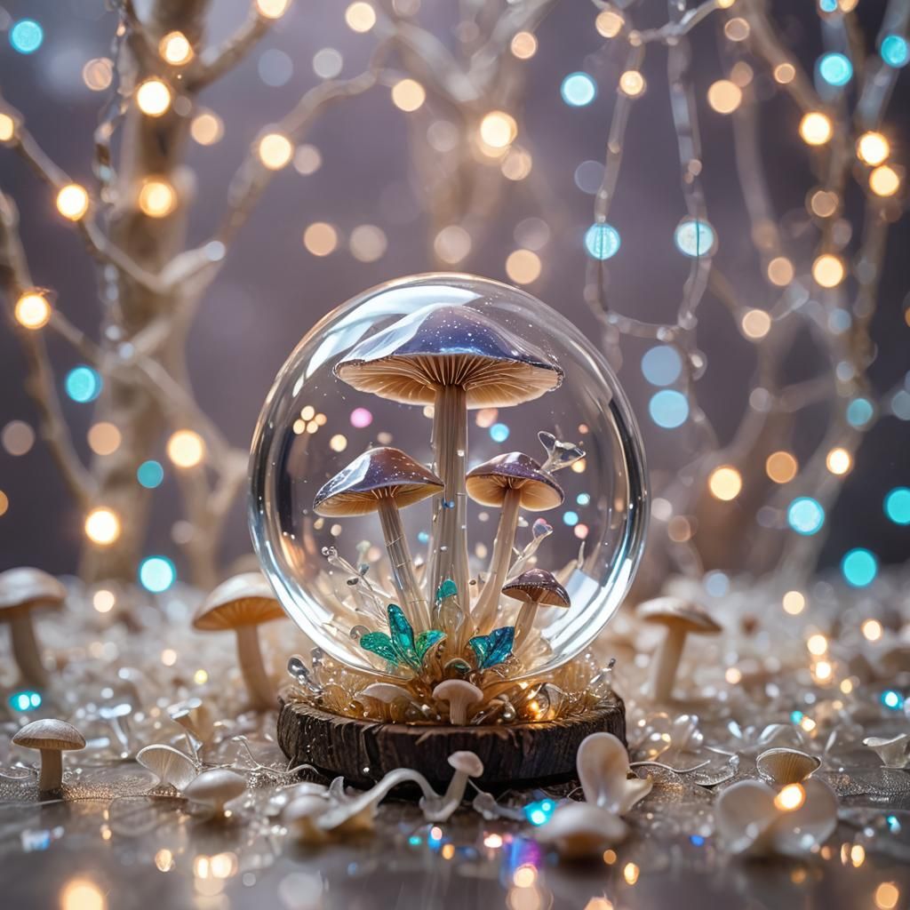 Iridescent Glass Mushrooms: Macro Photography