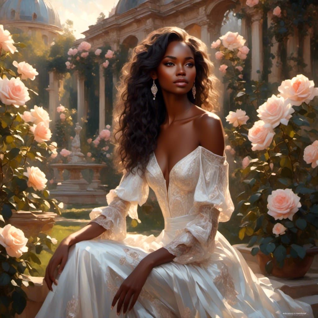 Stunning Woman in Rose Garden: Hyperdetailed Portrait
