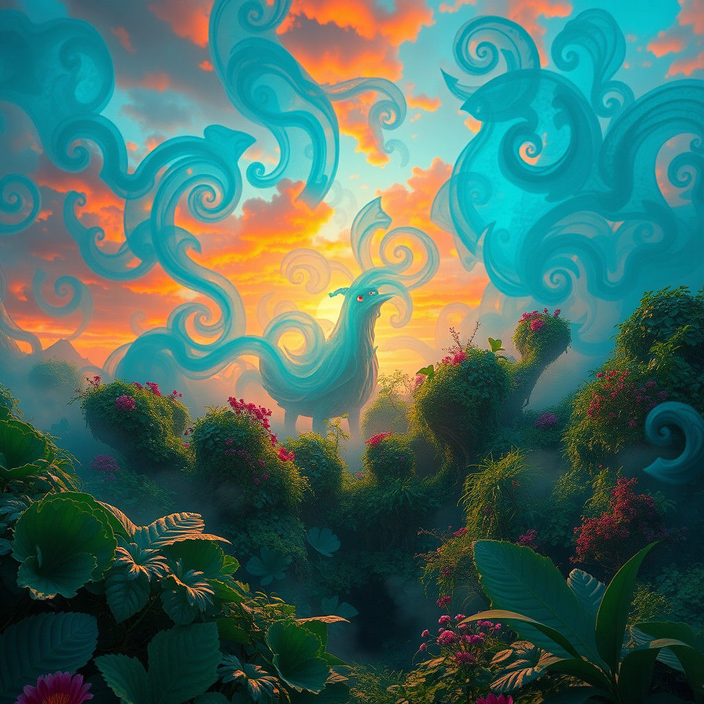 Emerald Dreamscape in Golden Light: Fantasy Concept Art