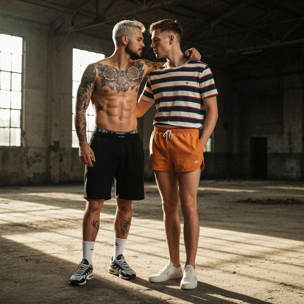 Decayed Warehouse with Dramatic Light and Tattooed Man