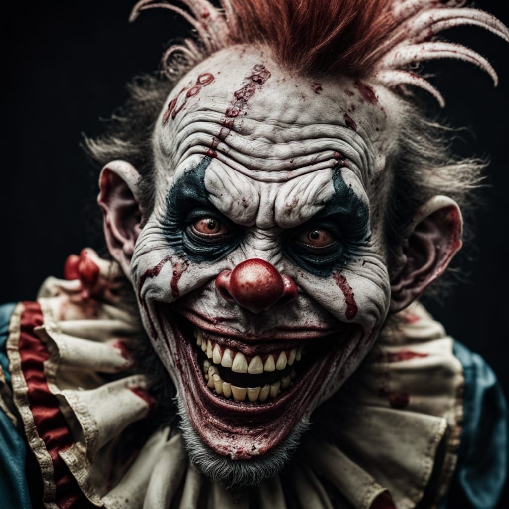 Zombie Monkey Clown Grinning Maniacally: Close-Up Portrait