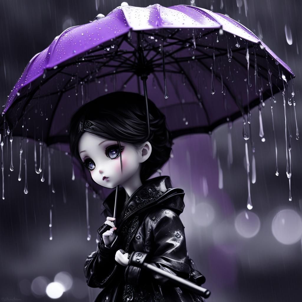 Selective Color Doll with Purple Umbrella