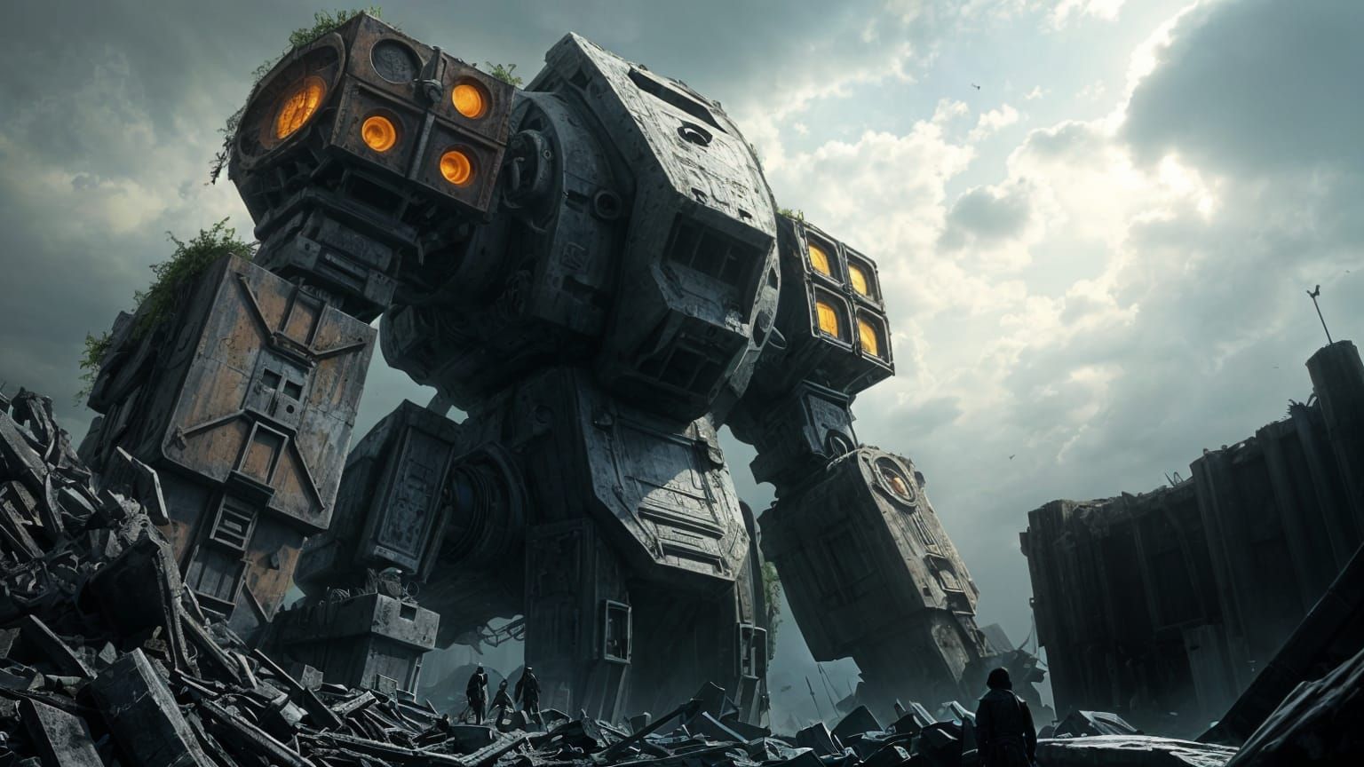The Iron Sentinel: Giant Robot in Ruined City