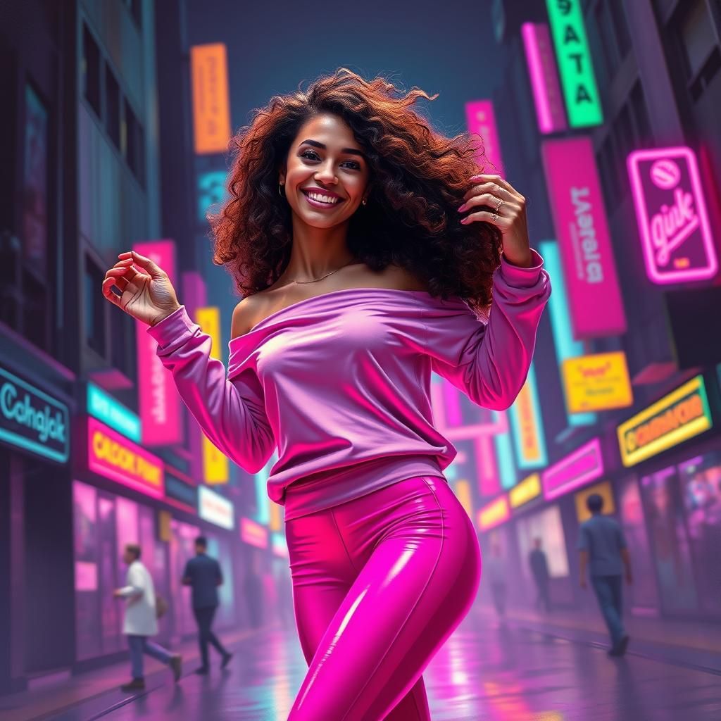 Synthwave Dancer in Neon Cityscape