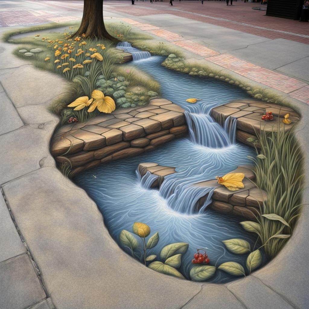 Charming Chalk Art Fairy Scene in Trompe-l'oeil Style