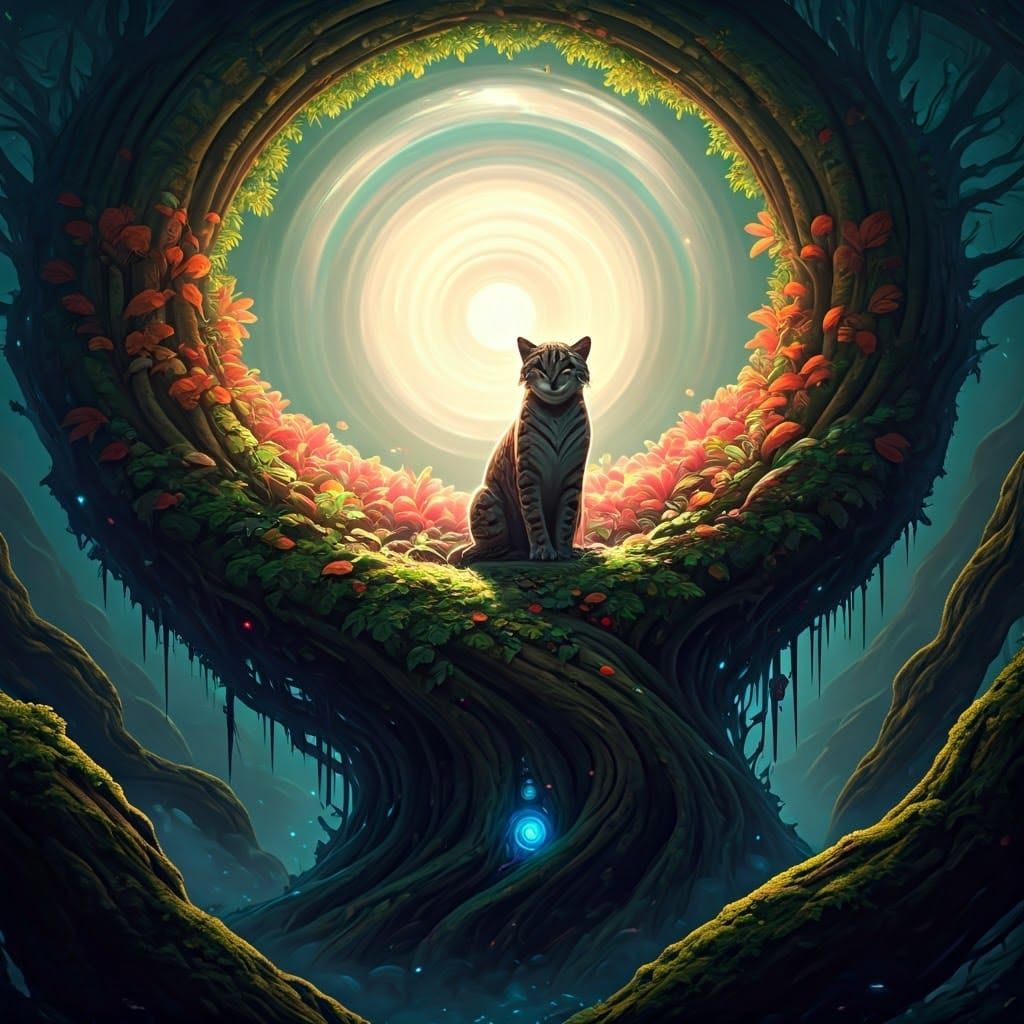Mystical Feline in Dreamlike Landscape