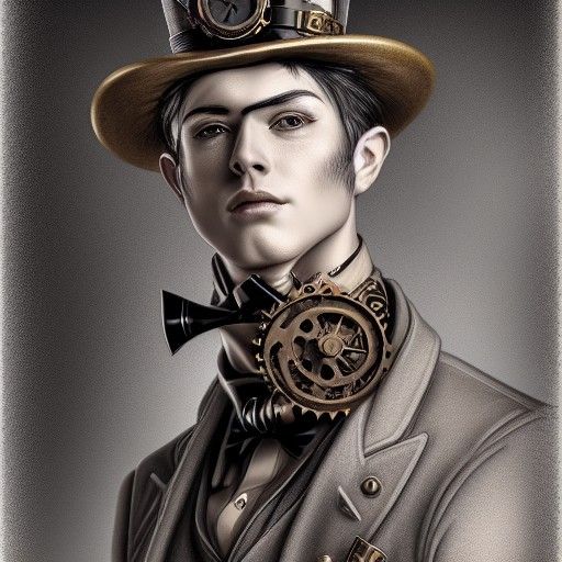 Steampunk Man: Digital Illustration in Vintagecore Style