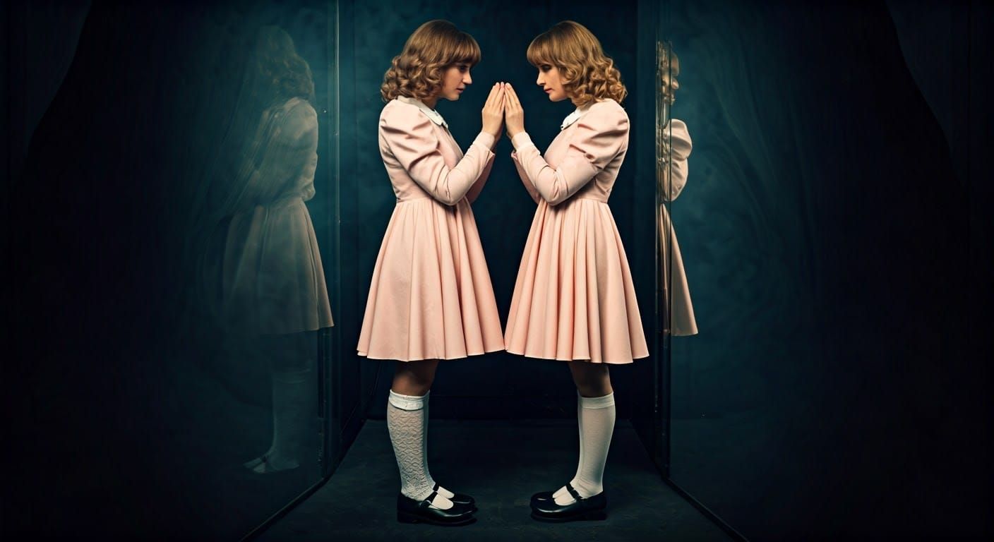 Women in Pale Pink Dazzle with Distorted Reflections, Vintag...