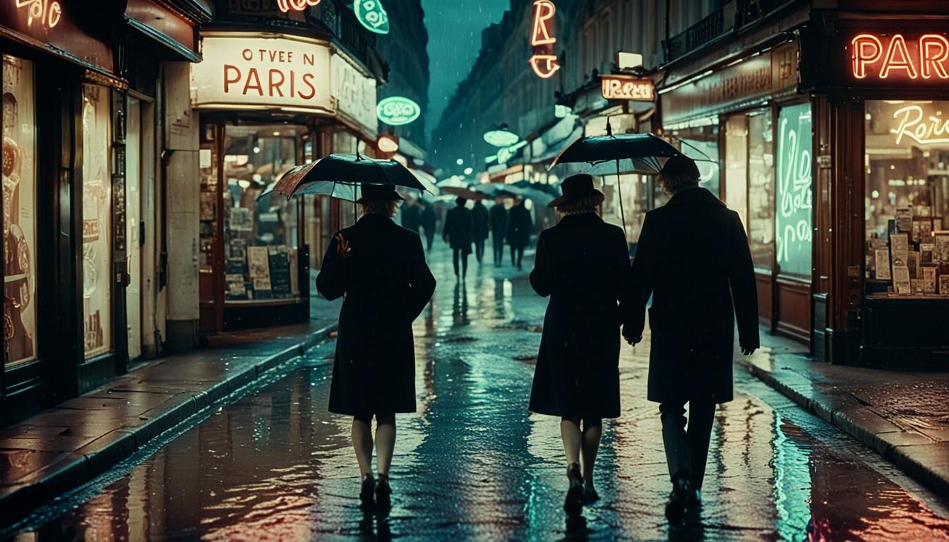 Romantic Neon Night in Paris, 1930s Style