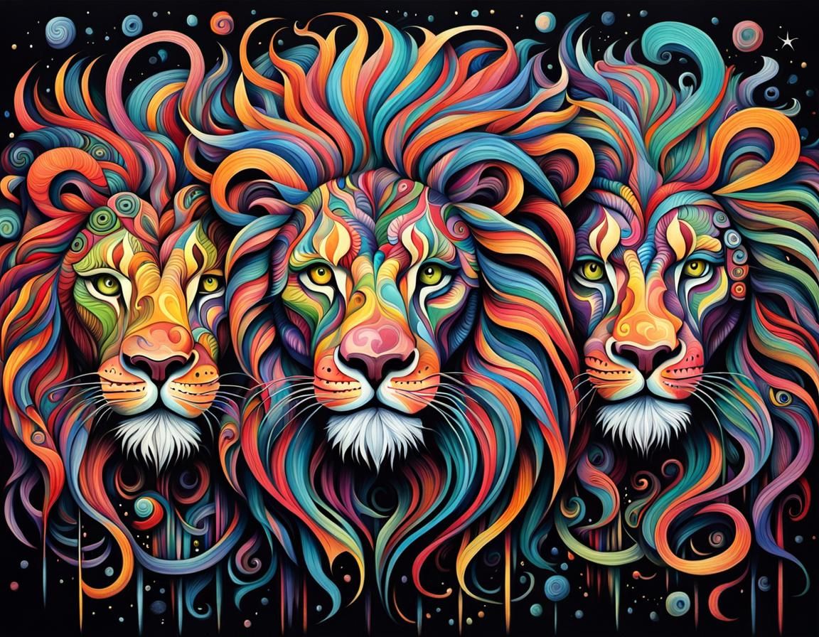 Abstract Lions in Tim Burton Dystopian Art