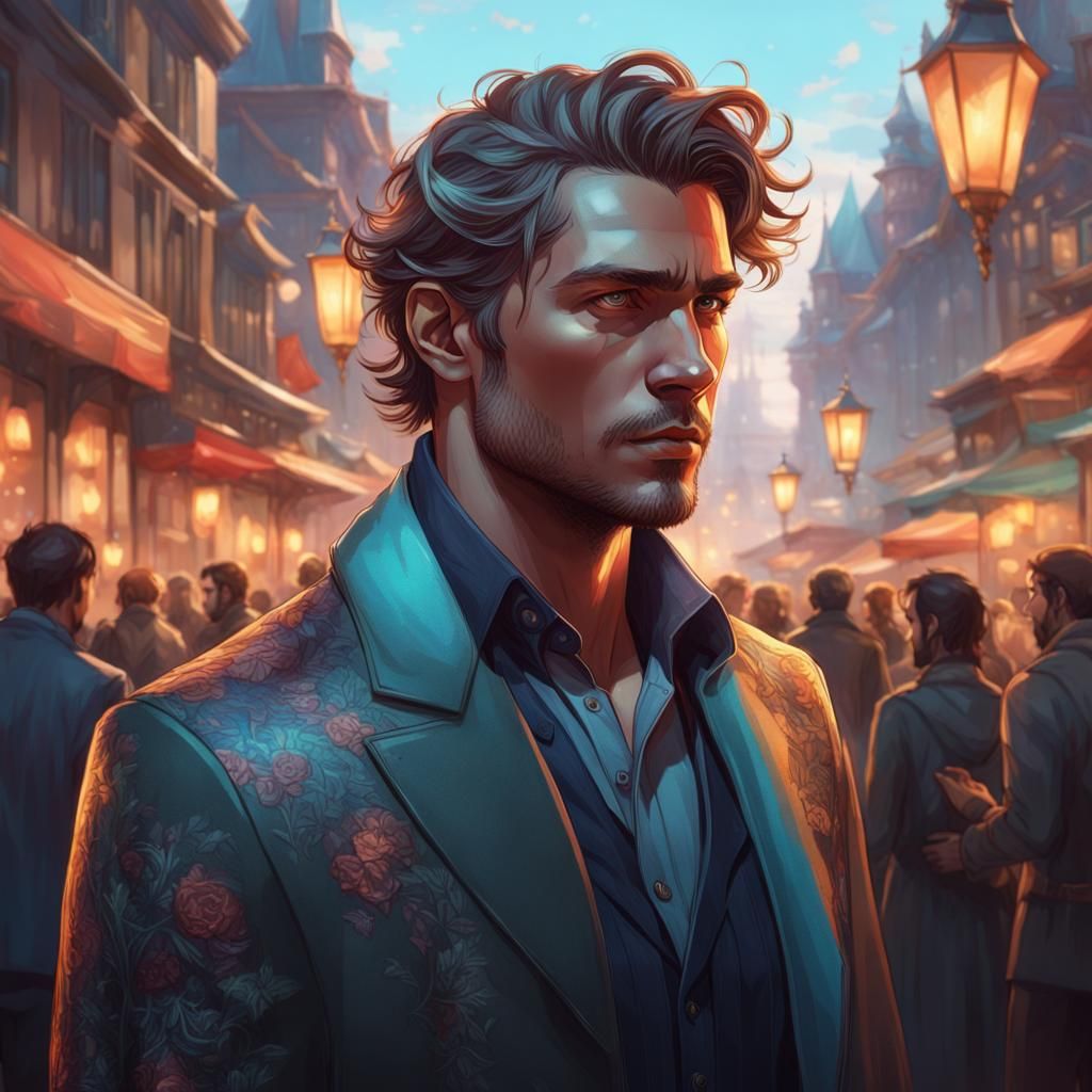 Solitary Young Man Observes Couples: Detailed Portrait