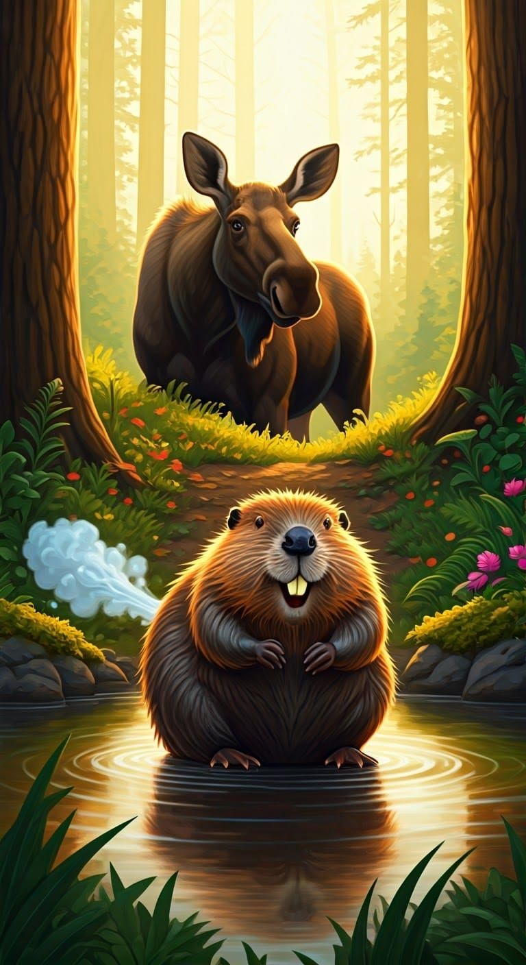 Laughing Beaver's Fart Startles Moose in Forest