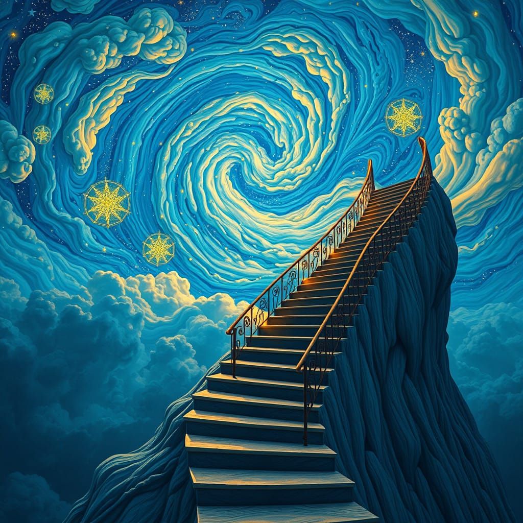 Celestial Staircase in Vibrant Starry Night Sky