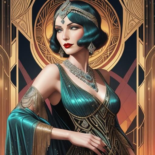 Glamorous Art Deco Burlesque Woman in 1920s Style