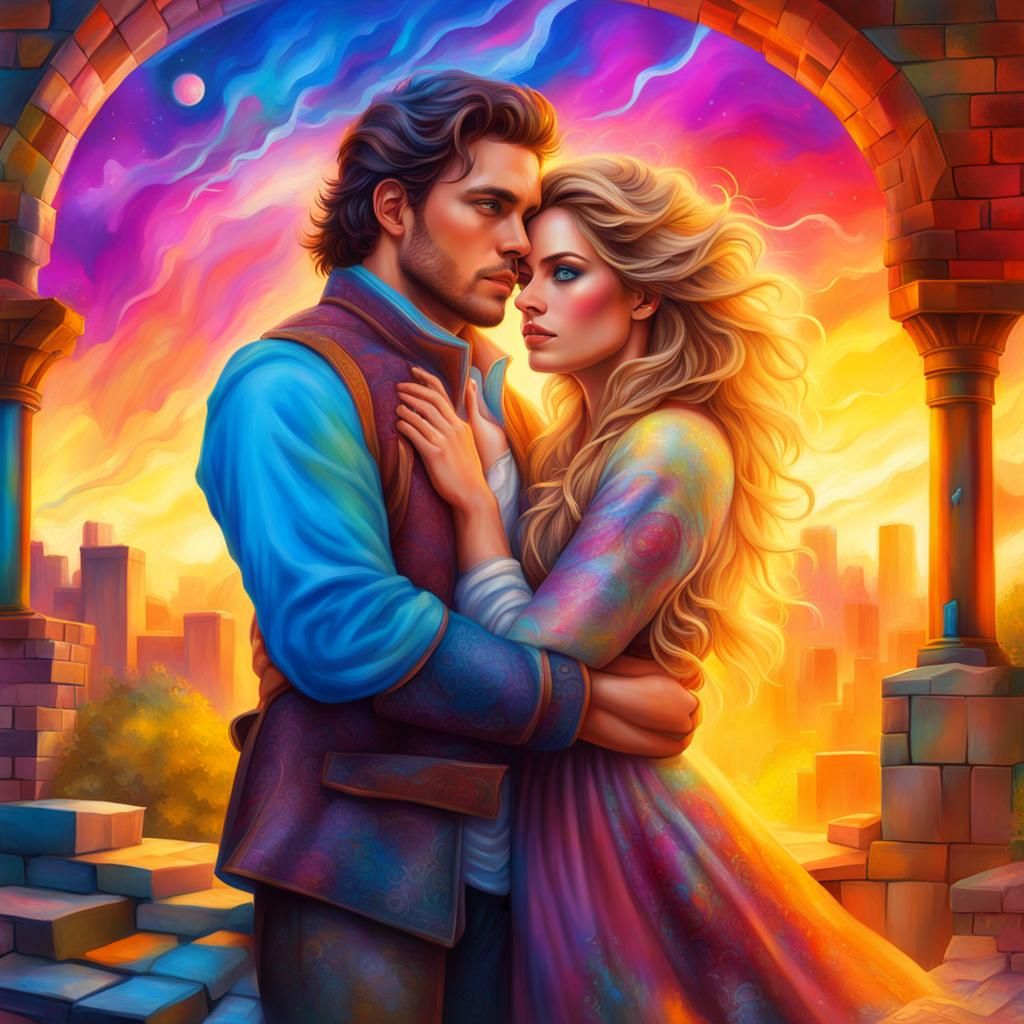 Modern Couple in Ethereal Graffiti Landscape