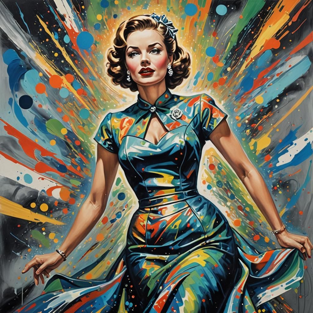 1950s Woman Portrait in Psychedelic Surrealist Style