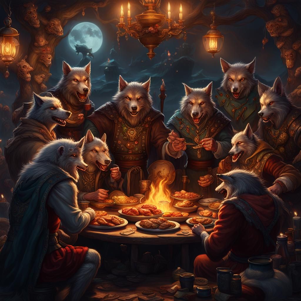Gypsy Werewolves Feast: Detailed Fantasy Concept Art